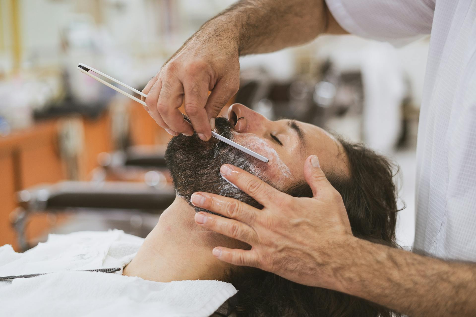 Hot towel and straight razor shave detail