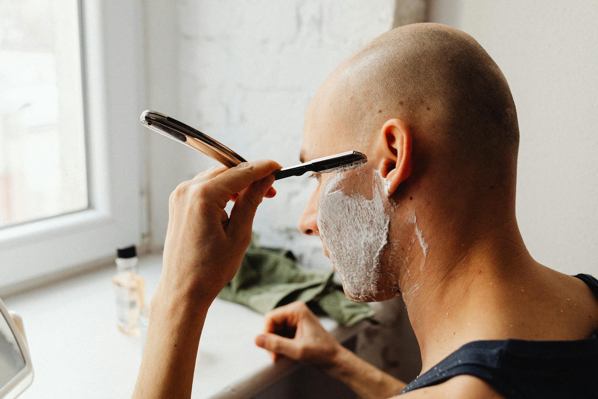 Shaving cream application on neck